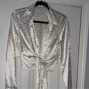 Nasty Gal Tops | Silky Cheetah Blouse | Color: White | Size: 6